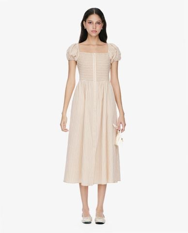  GIGI - Đầm midi cổ vuông tay phồng thời trang 