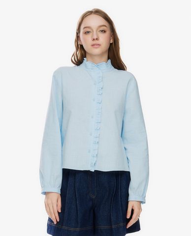  GIGI - Áo kiểu nữ cổ cao tay dài bèo nhún 