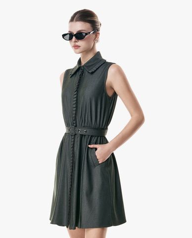  GIGI - Đầm sơ mi sát nách mini phối thắt lưng 