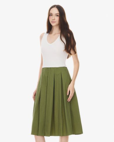  GIGI - Đầm xếp li midi cổ V sát nách 