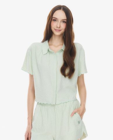  GIGI - Áo sơ mi nữ cổ bẻ tay ngắn viền gợn sóng 