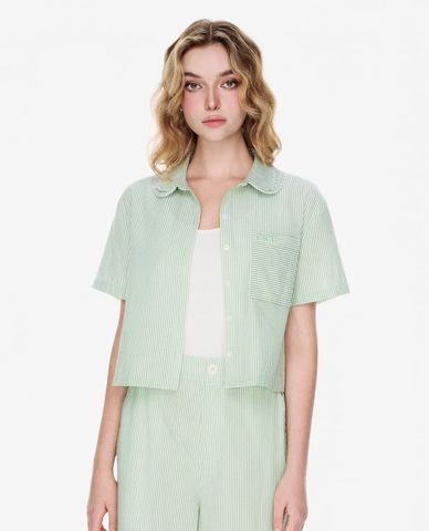  GIGI - Áo sơ mi nữ cổ bẻ tay ngắn phom croptop 