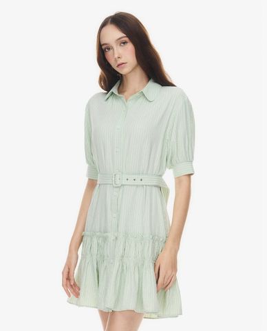  GIGI - Đầm sơ mi mini tay lửng kẻ sọc kèm đai lưng 