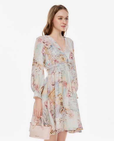  GIGI - Đầm mini cổ V tay dài in họa tiết 