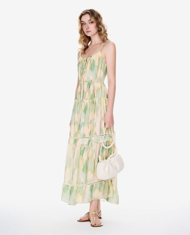  GIGI - Đầm hai dây midi xếp tầng phối màu độc đáo 