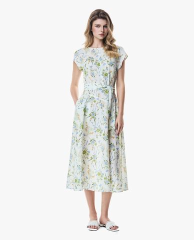  GIGI - Đầm midi cổ tròn tay ngắn in hoa thắt eo 