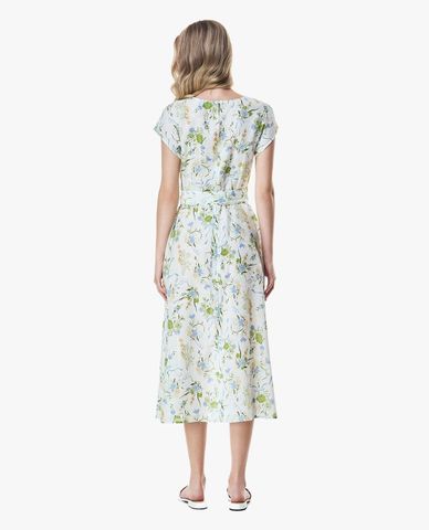  GIGI - Đầm midi cổ tròn tay ngắn in hoa thắt eo 