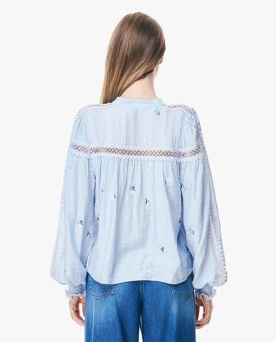  GIGI - Áo kiểu nữ cổ trụ tay dài thêu hoa phối ren 