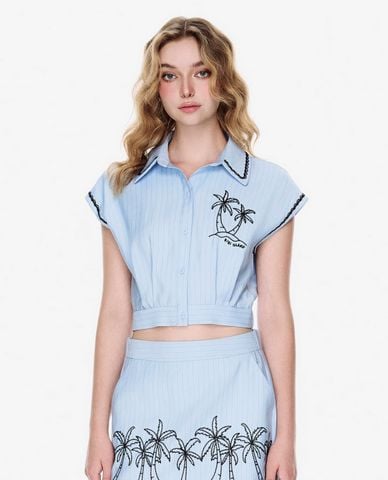 GIGI - Áo croptop nữ cổ bẻ tay ngắn trẻ trung 