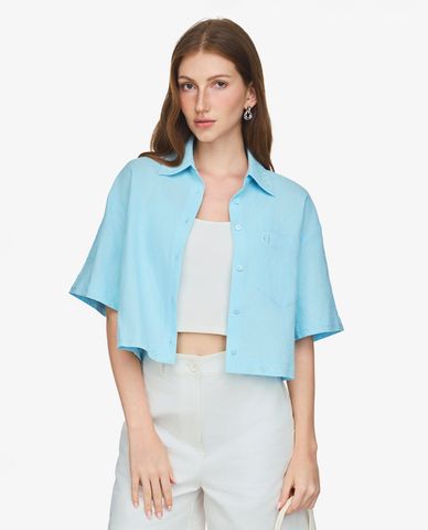  GIGI - Áo sơ mi nữ cổ bẻ tay ngắn phom croptop 
