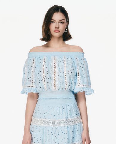  GIGI - Áo trễ vai nữ tay lửng viền ren phom croptop 