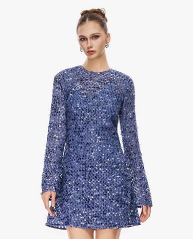  GIGI - Đầm mini cổ tròn tay dài đính sequin 