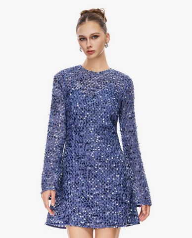  GIGI - Đầm mini cổ tròn tay dài đính sequin 