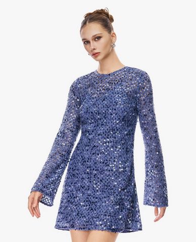  GIGI - Đầm mini cổ tròn tay dài đính sequin 