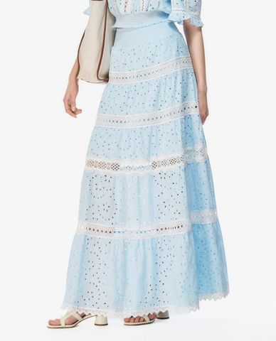  GIGI - Chân váy xếp tầng maxi viền ren 