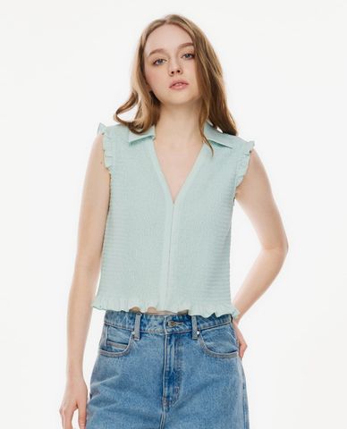  GIGI - Áo sát nách nữ cổ V phối bèo nhún 