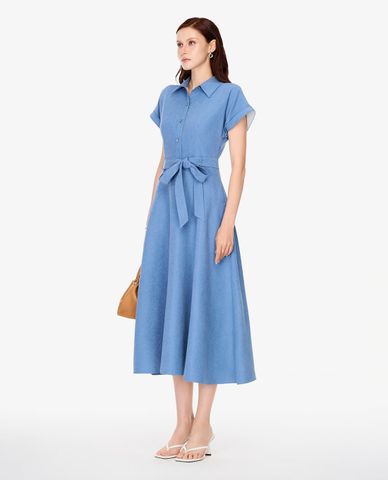  GIGI - Đầm sơ mi midi tay ngắn phối thắt nơ 