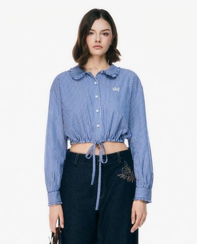  GIGI - Áo sơ mi nữ cổ bẻ tay dài kẻ sọc phom croptop 