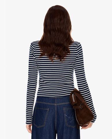  GIGI - Áo dệt kim nữ cổ tròn tay dài sọc ngang 