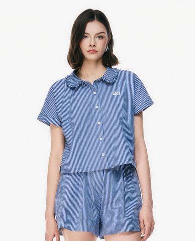  GIGI - Áo sơ mi nữ tay ngắn kẻ sọc phom croptop 