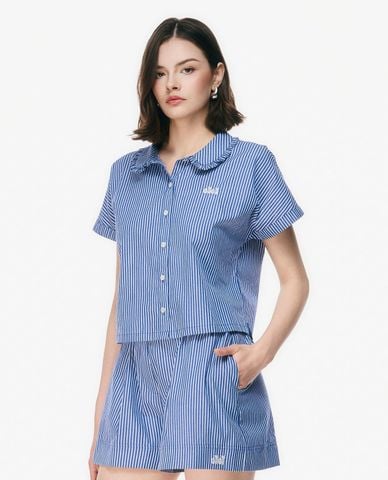  GIGI - Áo sơ mi nữ tay ngắn kẻ sọc phom croptop 