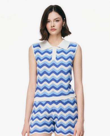  GIGI - Áo sát nách nữ dệt kim cổ bẻ phom ôm 