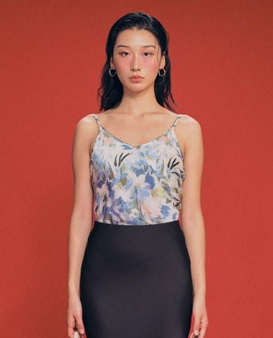  GIGI - Áo hai dây nữ cổ V in hoạ tiết hoa thời trang 