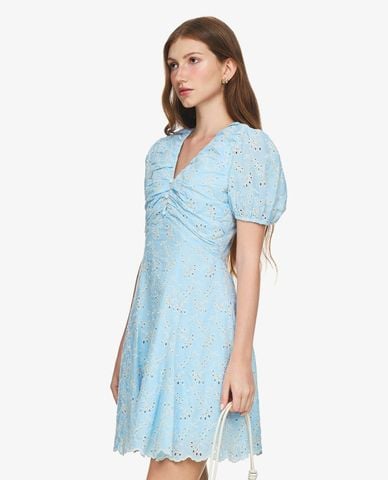  GIGI - Đầm mini cổ V tay phồng phối hoa văn 