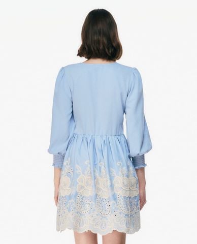  GIGI - Đầm mini cổ V tay phồng thêu hoa 