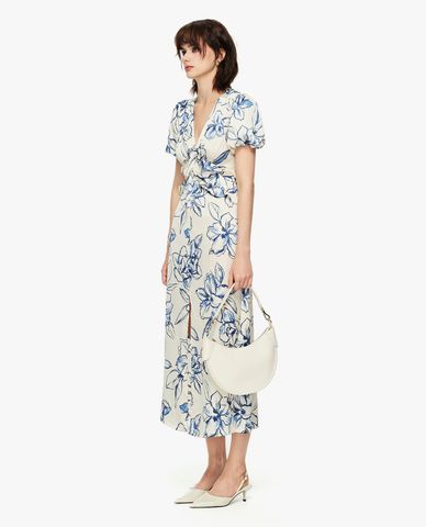  GIGI - Đầm midi cổ V tay phồng xẻ tà in hoa 