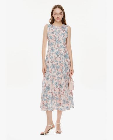  GIGI - Đầm sát nách midi cổ tròn in hoa 