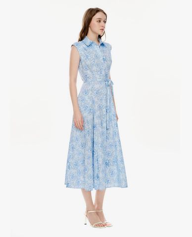  GIGI - Đầm sát nách midi cổ bẻ in họa tiết 