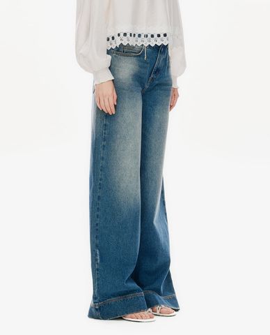  GIGI - Quần jeans nữ ống rộng wash bạc 