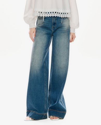  GIGI - Quần jeans nữ ống rộng wash bạc 