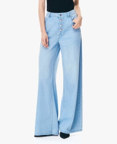  GIGI - Quần jeans nữ ống rộng cạp cao phối khuy cài 