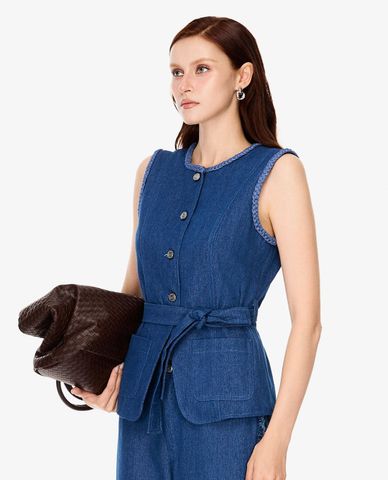  GIGI - Áo sát nách nữ denim phối thắt lưng 