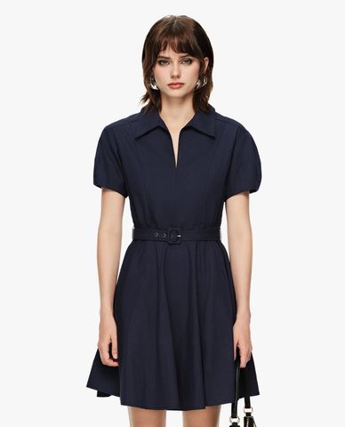  GIGI - Đầm mini cổ bẻ tay phồng phối thắt lưng 