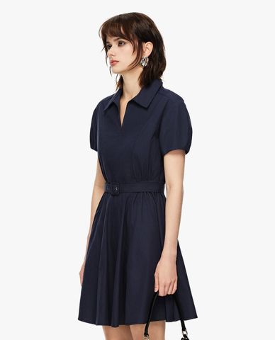  GIGI - Đầm mini cổ bẻ tay phồng phối thắt lưng 