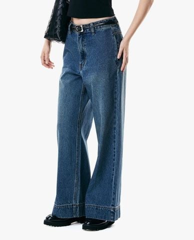  GIGI - Quần jeans nữ ống rộng wash bạc 