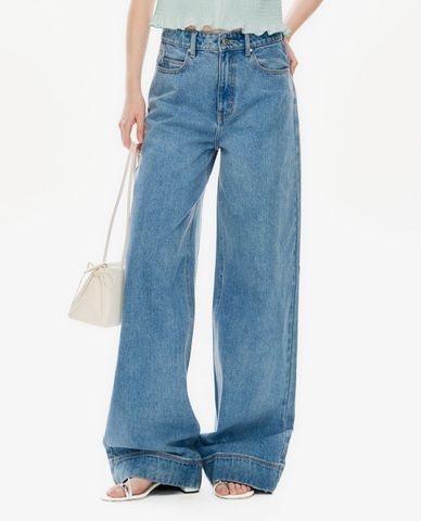  GIGI - Quần jeans nữ ống rộng wash bạc 