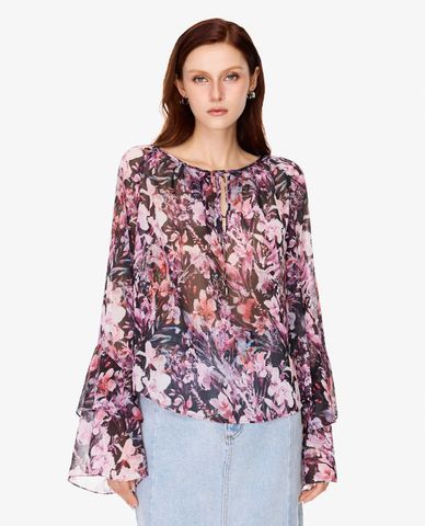  GIGI - Áo kiểu nữ cổ tròn tay loe in hoa 