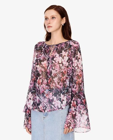  GIGI - Áo kiểu nữ cổ tròn tay loe in hoa 