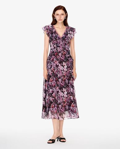  GIGI - Đầm midi cổ V tay ngắn in hoa 