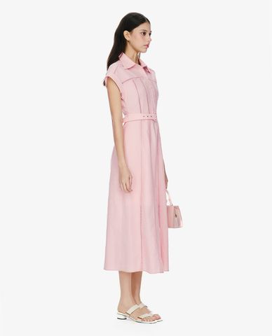  GIGI - Đầm midi cổ bẻ tay ngắn phối thắt lưng 