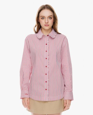  GIGI - Áo sơ mi nữ cổ bẻ viền bèo kẻ sọc 