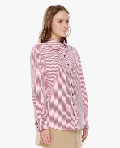  GIGI - Áo sơ mi nữ cổ bẻ viền bèo kẻ sọc 