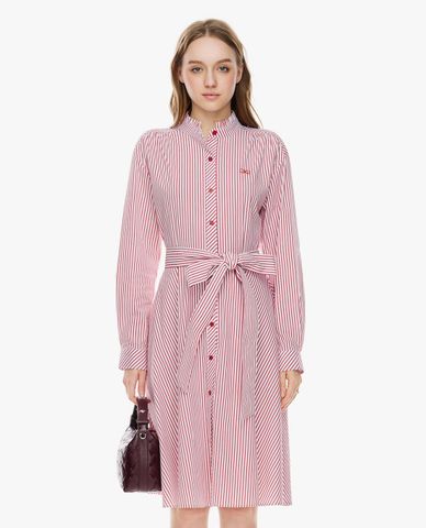  GIGI - Đầm sơ mi midi kẻ sọc phối dây thắt eo 