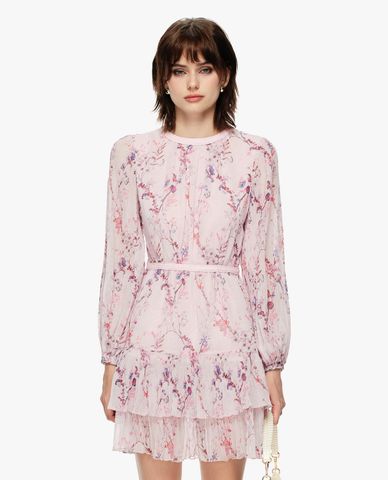  GIGI - Đầm xếp tầng mini cổ tròn tay phồng họa tiết hoa 