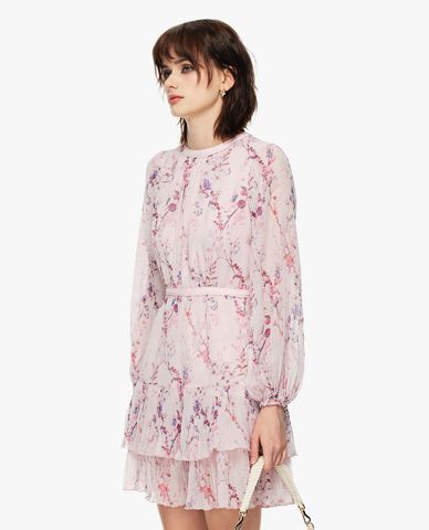  GIGI - Đầm xếp tầng mini cổ tròn tay phồng họa tiết hoa 