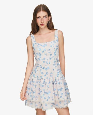  GIGI - Đầm hai dây mini cổ vuông xếp tầng 